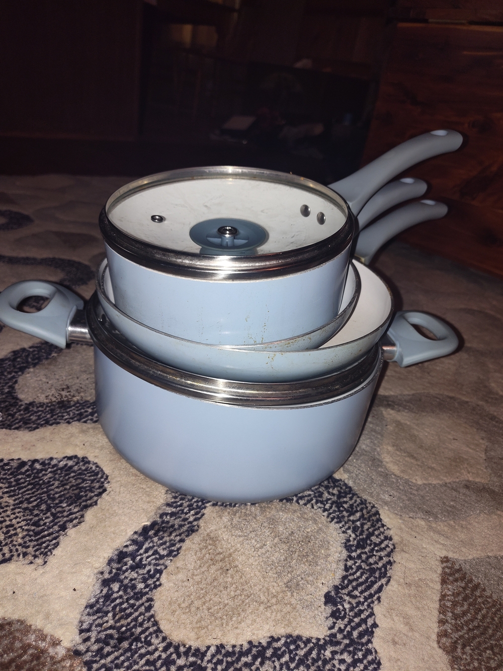 Light Blue Nonstick Saucepan Set with Lids - Home Kitchen